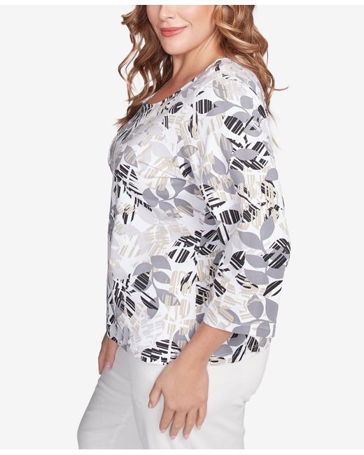 hearts of palm Gray Plus Size Printed Essentials 3/4 Sleeve Top