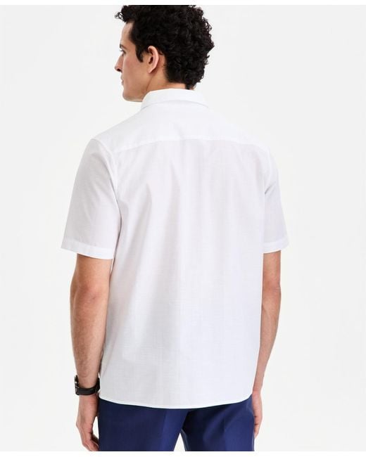 Alfani White Short-sleeve Solid Texture Shirt for men