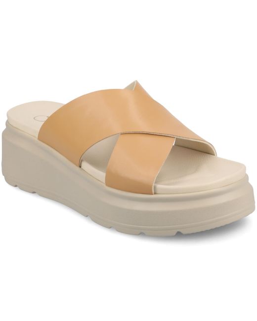Journee Collection White Cathie Crisscross Platform Wedge Sandals
