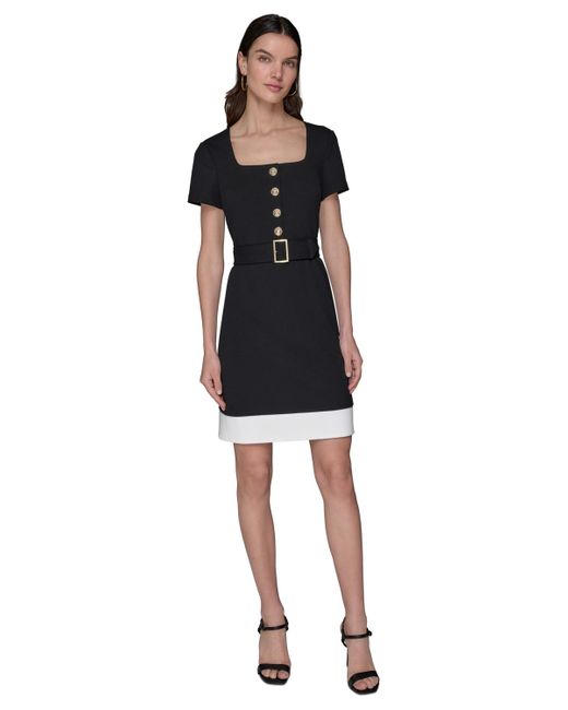 Karl Lagerfeld Black Square-neck A-line Dress