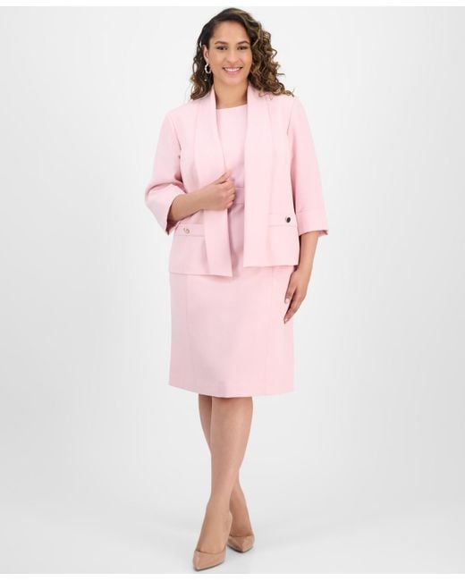 Kasper Pink Plus Size 3/4-sleeve Open-front Blazer