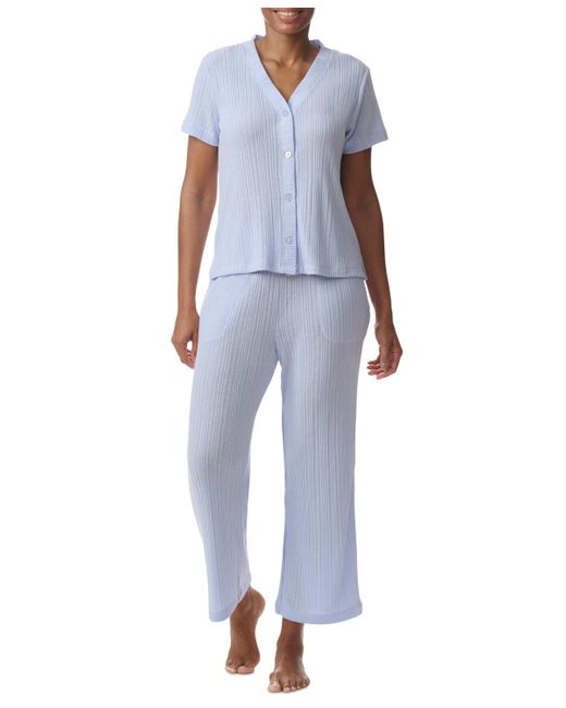 Tommy Hilfiger Blue 2-pc. Th Cardigan Top & Cropped Pants Pajama Set