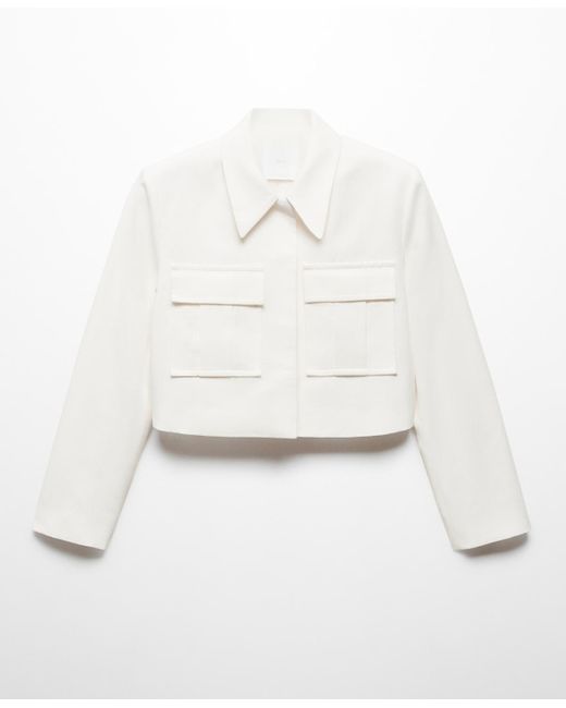 Mango White Pockets Detail Cropped Jacket
