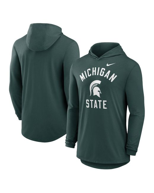 Nike Green Michigan State Spartans Classic Arch Tri-blend Performance Long Sleeve Hoodie T-shirt for men