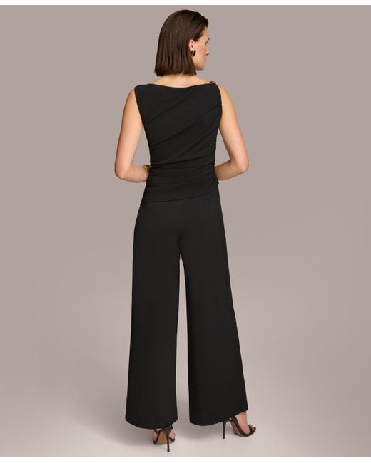Donna Karan Black Hardware-strap Ruched Jumpsuit