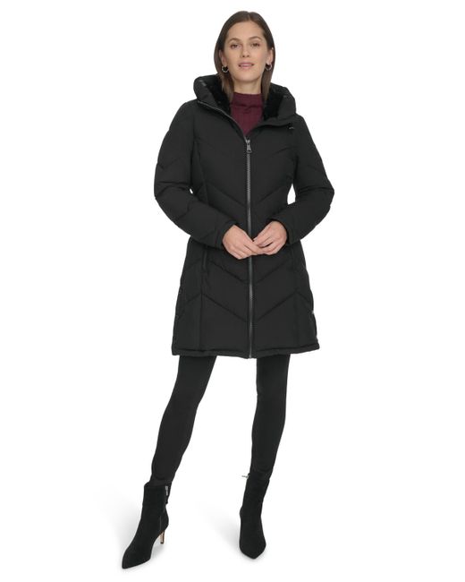 Calvin Klein Black Lined Hooded Puffer Coat