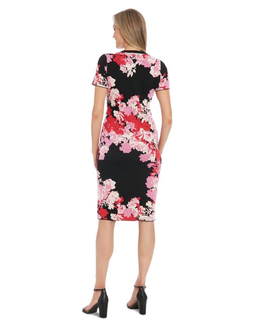London Times Floral Short-sleeve Midi Dress in Red | Lyst
