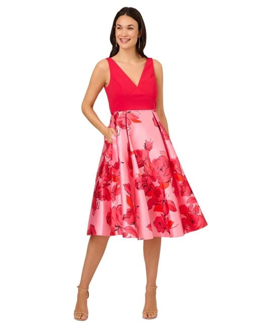 Adrianna Papell Red Printed Midi Dress