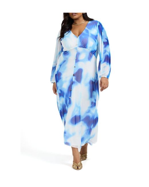 FASHION-SZN CURVE Blue Vibrant Tie Dye Midi Dress