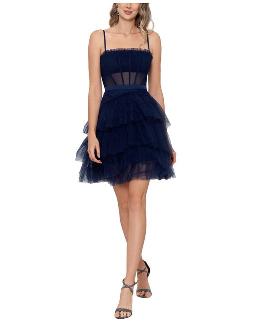 Betsy & Adam Synthetic Mesh-trim Corset Dress in Navy (Blue) | Lyst Canada