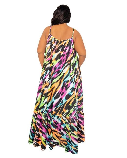 Buxom Couture White Plus Size Animal Print Voluminous Maxi Dress