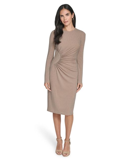 Jessica Howard Women's Brown Petite Long Sleeve Waist Shirred Sheath Dress