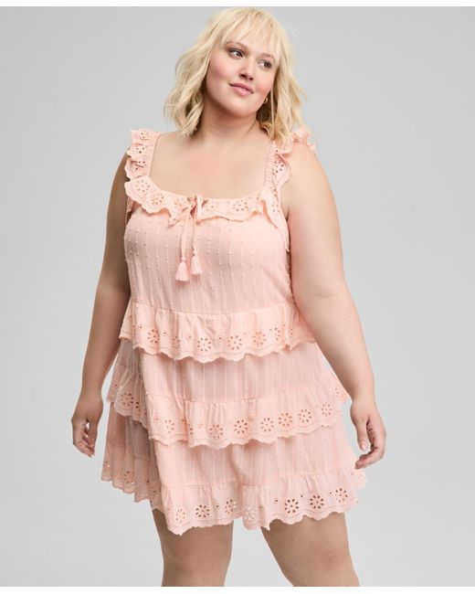 And Now This Pink Trendy Plus Size Eyelet Cotton Sleeveless A-line Dress