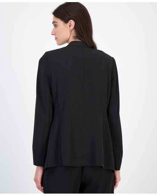 Anne Klein Black Stretch Collarless Open-front Jacket