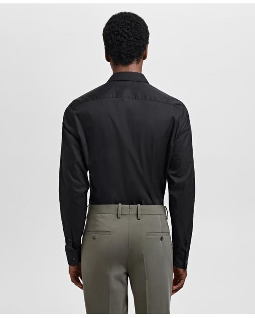 Mango Black Slim-fit Cotton Dress Shirt for men