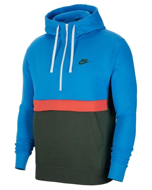 Nike Blue Club Fleece Colorblocked Half-zip Hoodie for men