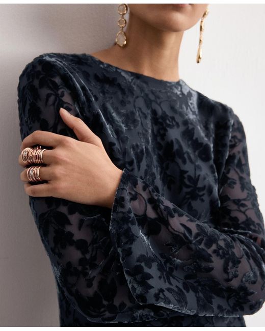 Mango Blue Bell Sleeves Devore Dress