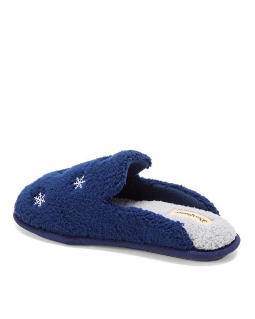 Dearfoams Blue Christmas Tree Teddy Scuff Slipper