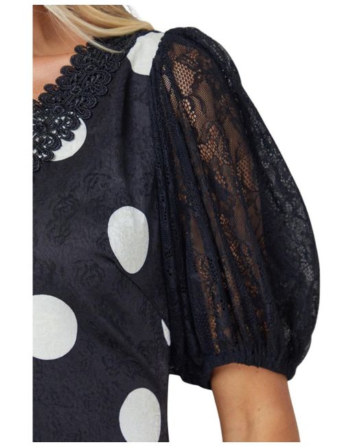 Oasis Blue Frill Detail Puff Sleeve Midi Dress