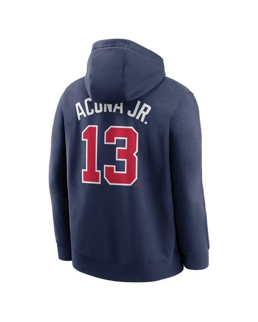 Nike Blue Ronald Acuna Jr. Atlanta Braves Player Name Number Club Fleece Pullover Hoodie for men