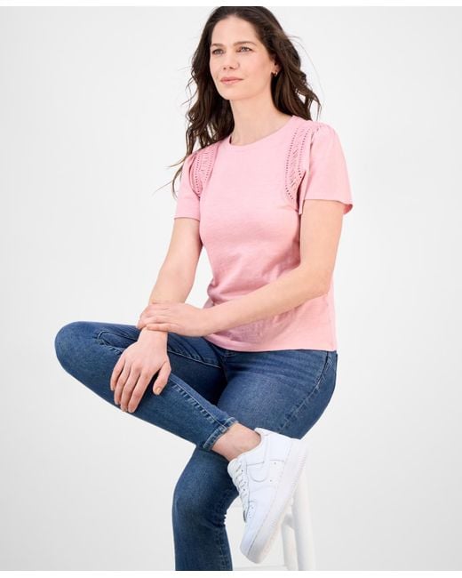 Nautica Red Cotton Flutter-sleeve T-shirt