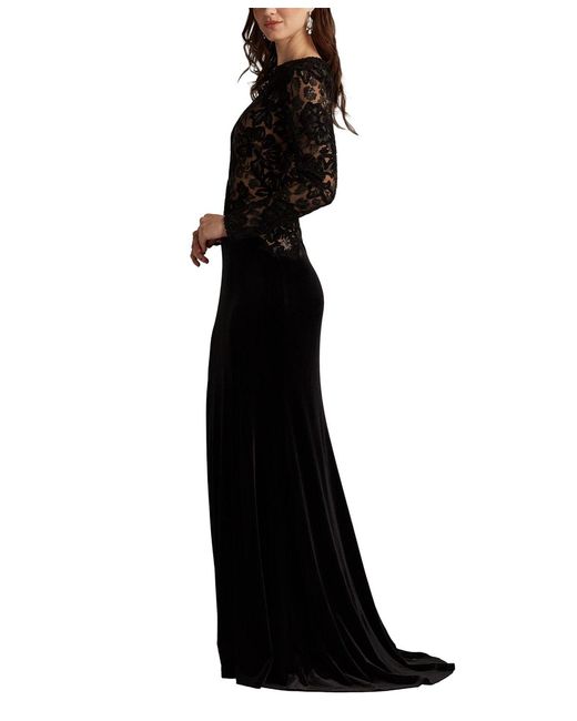 Tadashi Shoji Black Forena Embroidered Crepe Gown