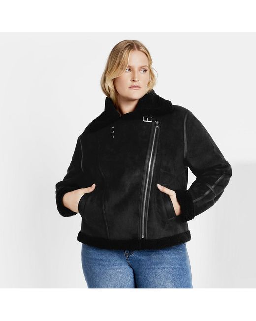 City Chic Black Plus Size Sherpa Hunter Jacket