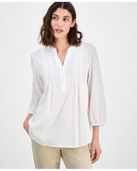Tommy Hilfiger White 3/4-sleeve Pintuck Tunic Top