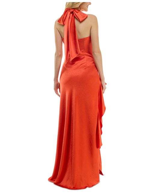 Taylor Red Ruffled Halter Gown