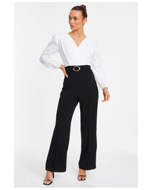 Quiz White Two Toned Wrap Gold Buckle Jumpsuit