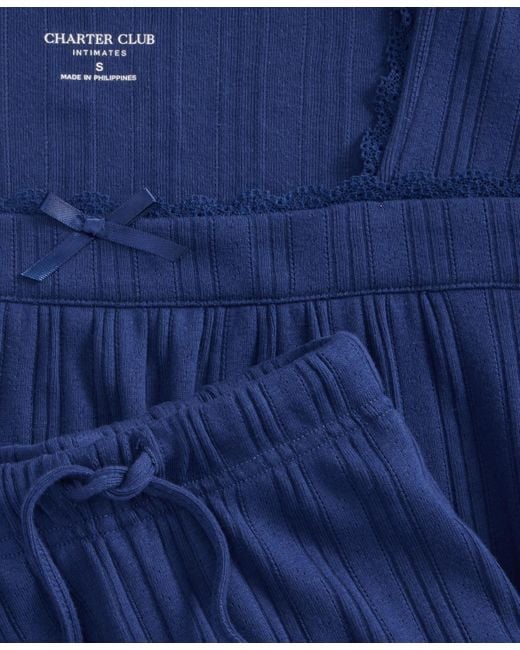 Charter Club Blue Short-sleeve Pointelle Knit Pajama Set