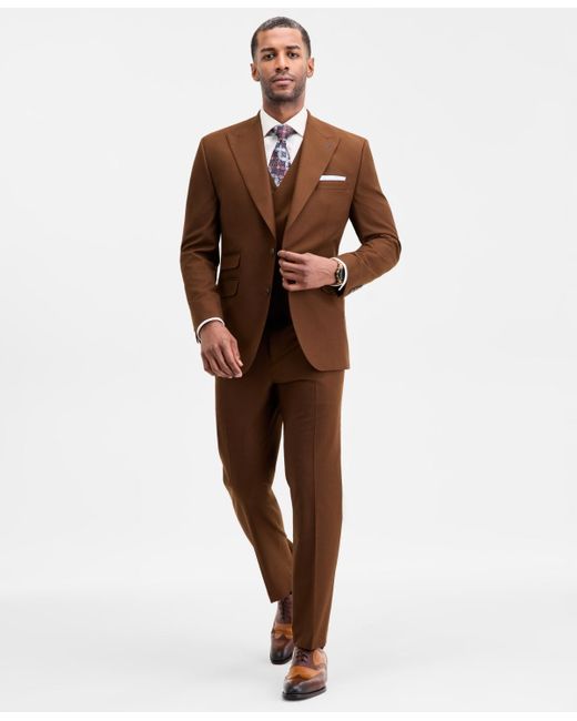 Tayion Collection Brown Classic-fit Solid Suit Separate Jacket for men
