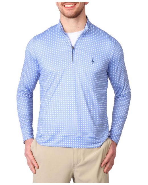 Tailorbyrd Blue Diamond Floret Printed Performance Quarter Zip for men
