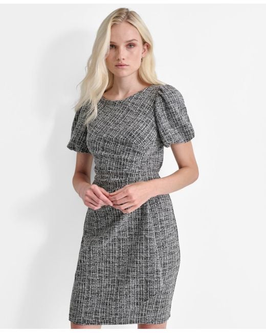 DKNY Bubble Sleeve Ruched Sheath Dress in Gray | Lyst