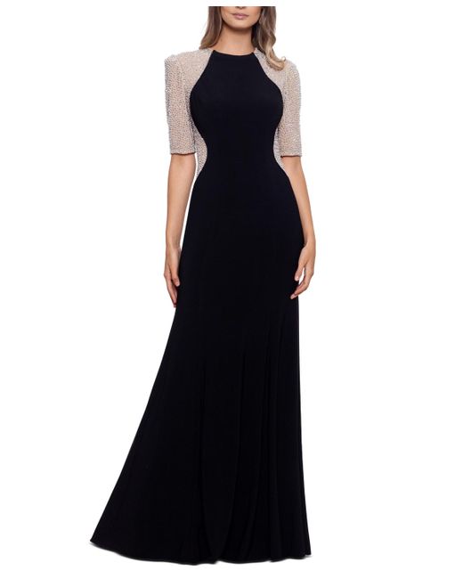 Xscape Black Beaded Colorblocked Gown