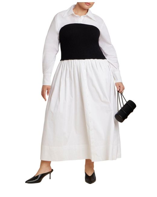 Eloquii White Plus Size Sweater Twofer Shirt Dress