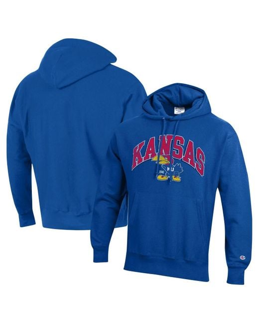 Champion Blue Kansas Jayhawks Vault Late Night Reverse Weave Pullover Hoodie for men