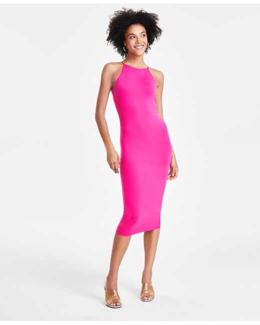 BarIII Pink Bungee-strap Bodycon Midi Dress