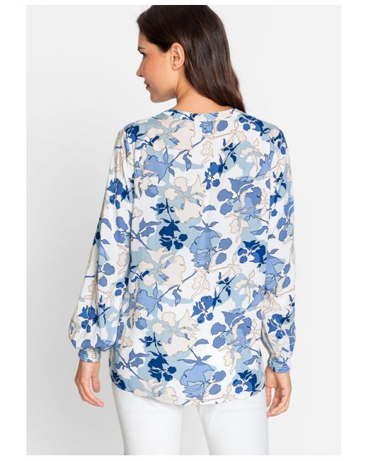 Olsen Blue Long Sleeve Abstract Floral Print Tunic Blouse