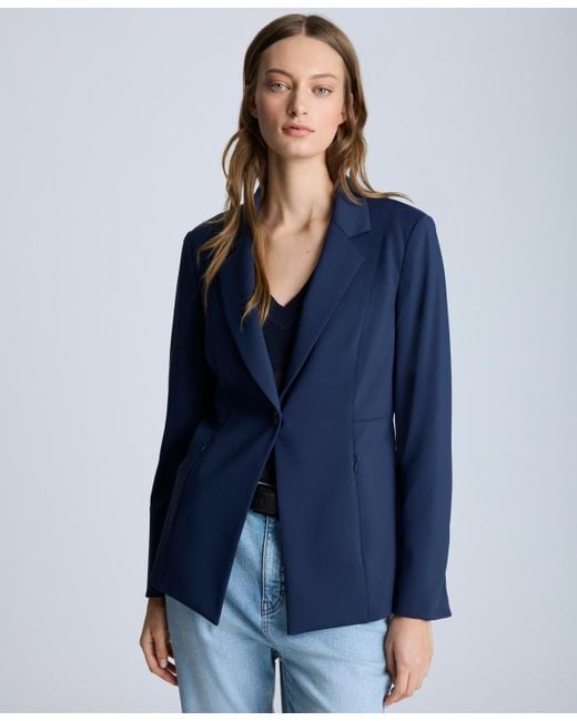 Kenneth Cole Blue Athletic Stretch One-button Blazer