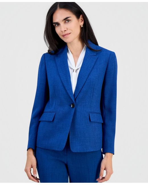 Kasper Blue Petite Peak-lapel One Button Blazer