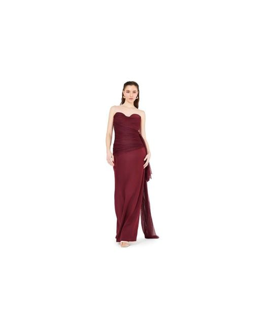 Amiri Red Sweetheart Ruched Tulle Column Gown In Crepe