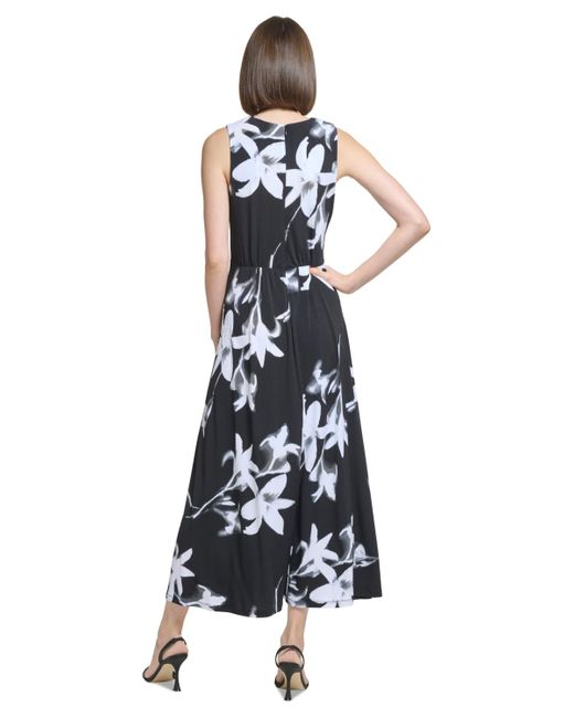 Calvin Klein White V-neck Jersey A-line Sleeveless Dress
