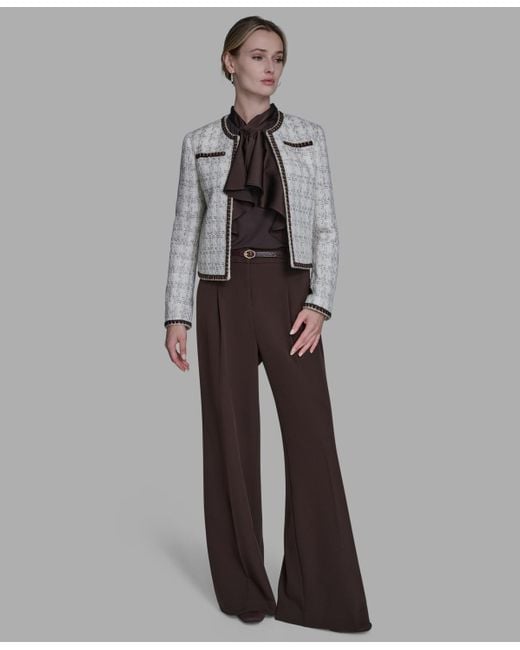 BCBGMAXAZRIA Gray Tweed Open-front Jacket