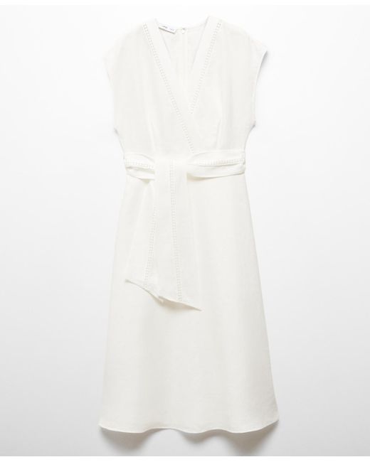 Mango White Bow Linen-blend Dress