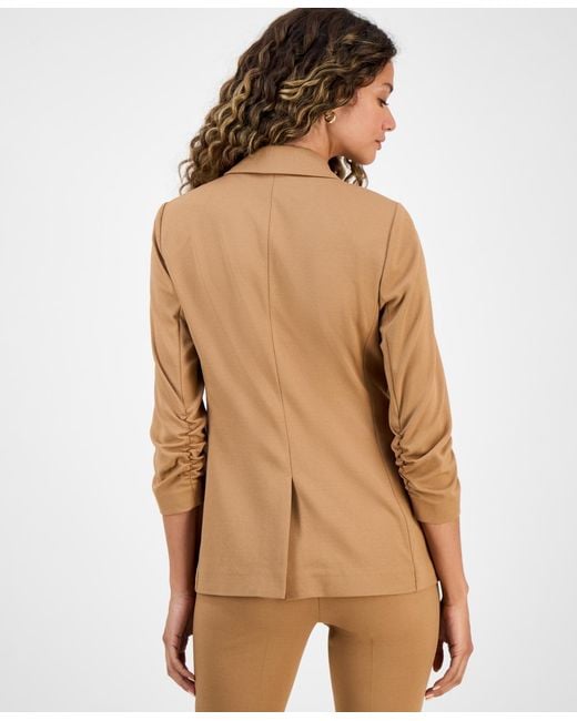 BarIII Natural Crepe One-button Scrunched-sleeve Jacket