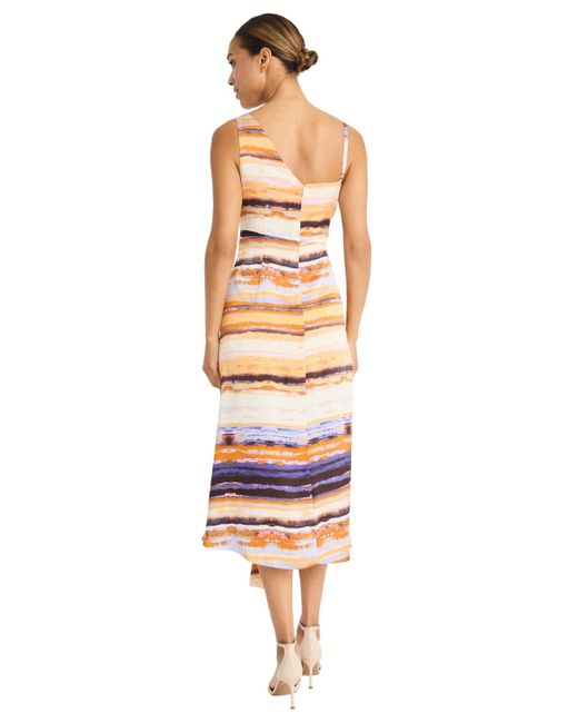 Maggy London White Satin Georgette Striped Asymmetrical Dress