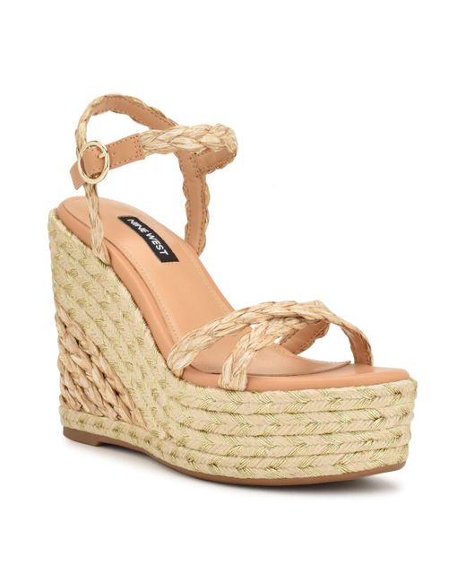 Nine West Caress Espadrille Platform Wedge Sandals in Metallic | Lyst