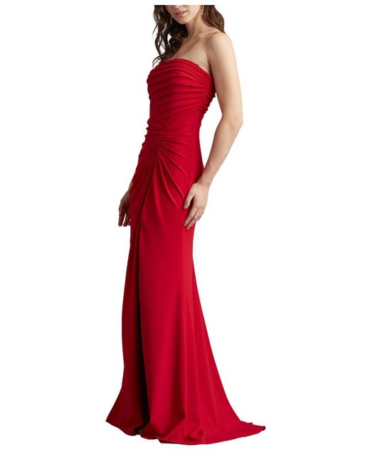 Tadashi Shoji Red Dorsett Pleated Crepe Gown