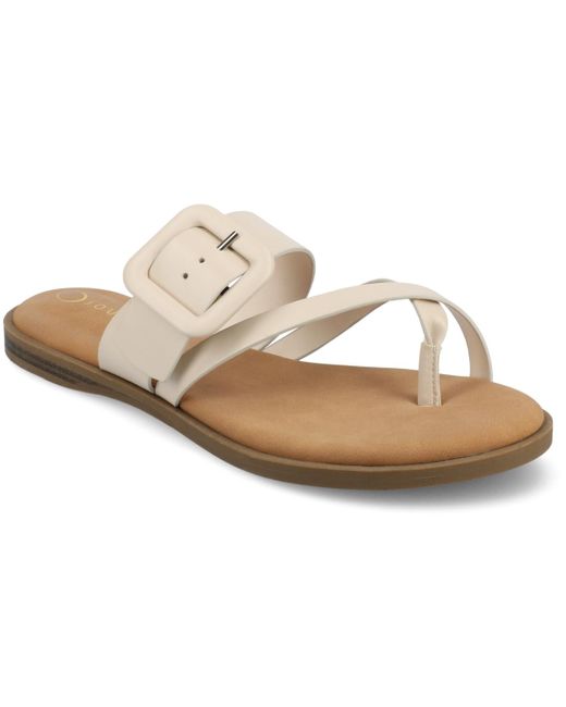 Journee Collection White Layra Strappy Buckle Flat Sandals